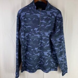 Straight Down Pullover Mens Large Blue Camo Waffle Knit Quarter Zip Castle Pines